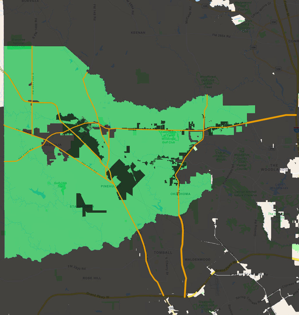 MFD District Sales Tax Map showing eligible green areas and existing maximum black areas